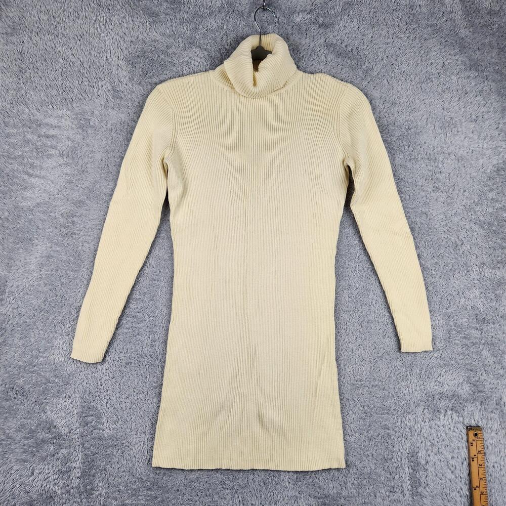 Newport News Sweater Dress Womens Medium White Turtleneck Knit Preppy Office 90s